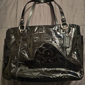 Coach Glossy Black Patent Leather Tote